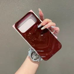 Glossy Love Heart Phone Case with 3D Wavy Pattern and Plating - Fashionable Shockproof Cover - iPhone 12 Pro Max (Wine Red)