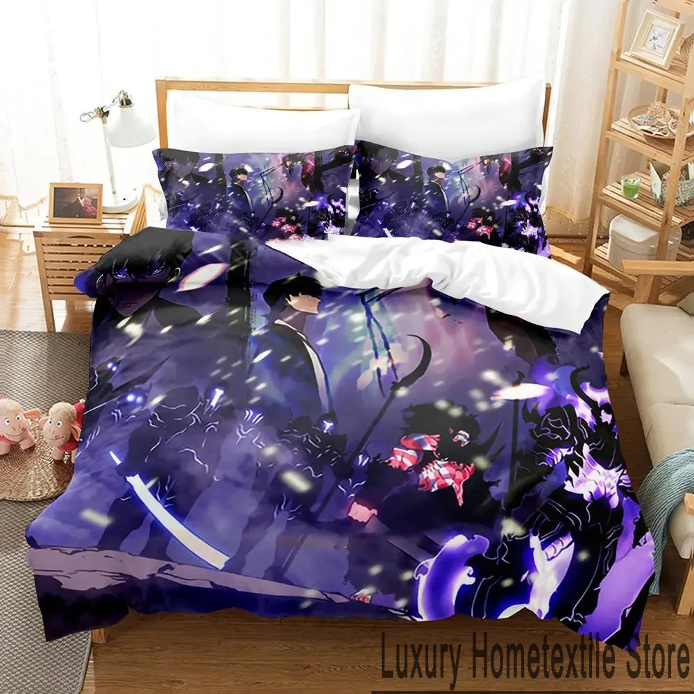 3D Print Anime Solo Leveling Bedding Set Duvet Cover Bed Set Quilt Cover Pillowcase Comforter king Queen Size Boys Adult Bedding 2