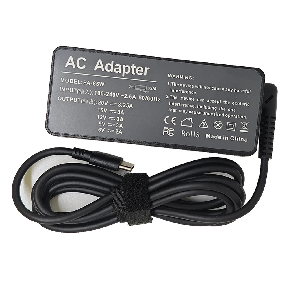 Laptop Charger 65W 20V 3.25A USB Type-C AC For Lenovo Thinkpad X1 Carbon Yoga X270 X280 T580 P51 P52s E480 E470