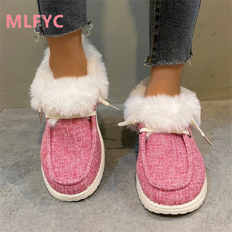 Women Snow Boots New Winter Style Solid Color Plush Covered Feet Comfortable Cotton Shoes Ladies Flat Bottomed Casual Boots
