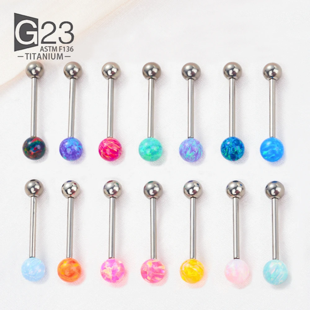 

1Pcs G23 Titanium Tongue Barbell Ring Opal Internally Threaded Tongue Piercing Ring For Women Piercing Body Jewelry