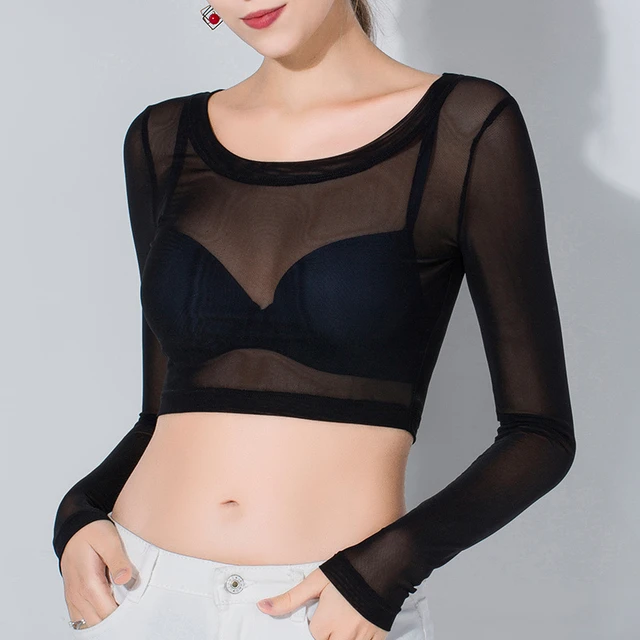 Hot Fashion Women Clothes Tops Transparent Slim Shirts Girls Hollow Mesh  Net T-Shirt Solid Black Long Sleeve Tee Summer - AliExpress