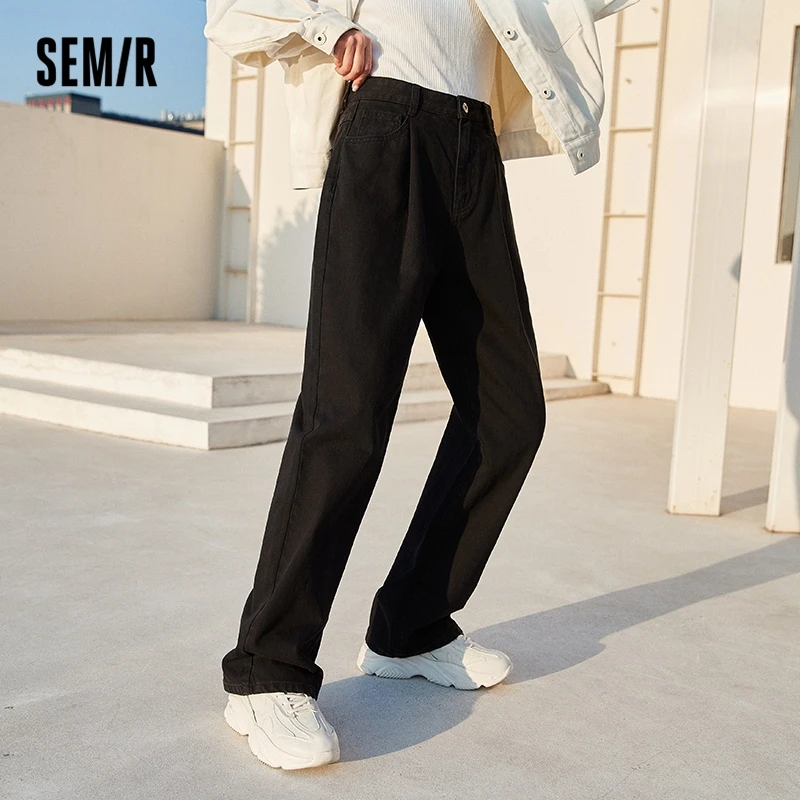 Semir Jeans Women Pleated Design Mopping Pants 2021 Black Loose Pants Girls Spring And Autumn Wide-Leg Pants