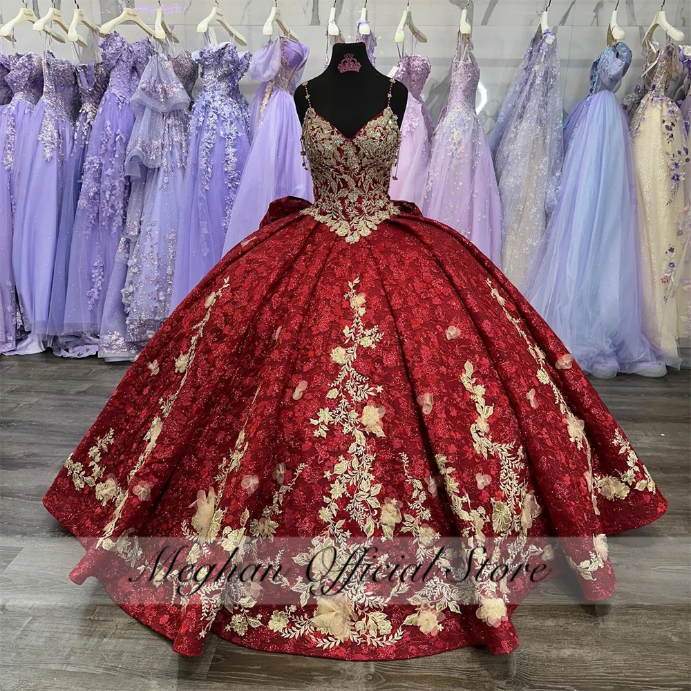 

Мексиканское красное милое платье Quinceanera 2023, платья для дня рождения с аппликацией из бисера, бальное платье, длинное милое бальное платье для выпускного вечера 16 Robe De Bal