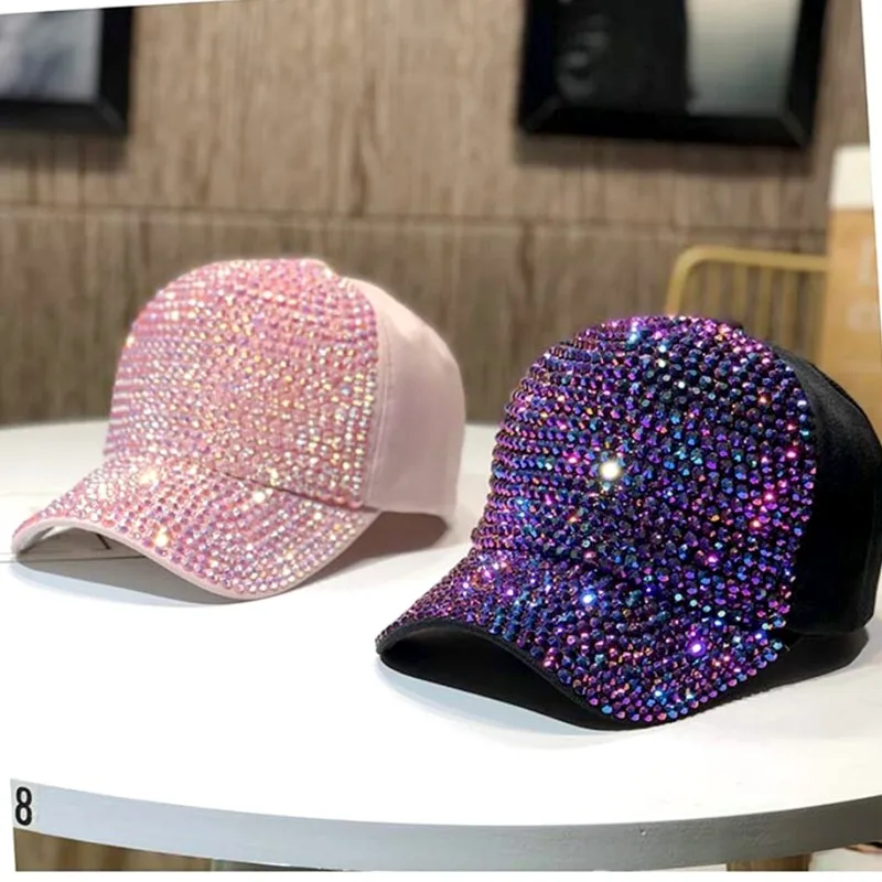 2025 New Women Diamond Inlay Cap Simple Plain Baseball Cap Female Adjustable Casual Outdoor Streetwear Fashion Hat