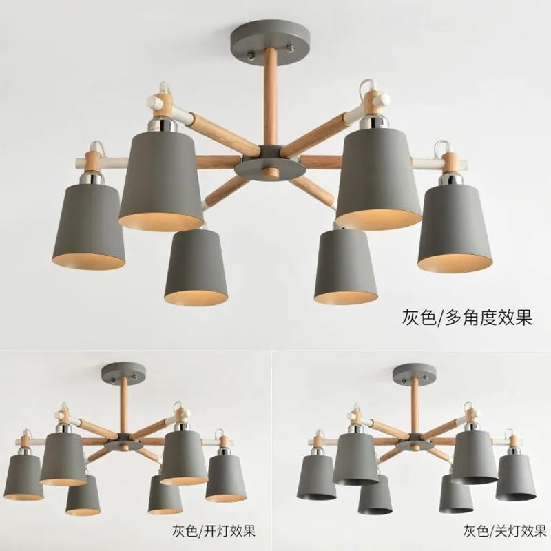 

Modern LED Chandelier For Living Room E27 Lustres Ceiling Mounted Chandeliers With Metal Lampshade Wooden Dining Lights