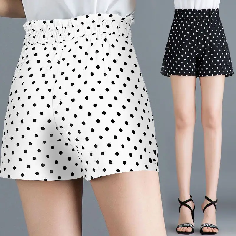 Women's Spring Summer 2024 New Playful Sweet Elastic High Waist All-match Printed Polka Dot Shorts Loose Casual Wide-leg Pants