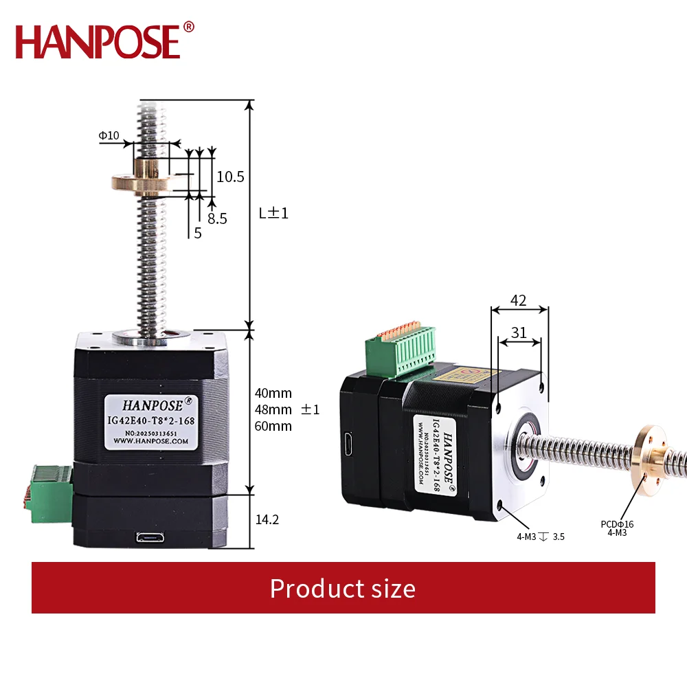 NEMA17 NEMA23 IG42E40-T8 폐쇄 루프 드라이브 통합 사다리꼴 나사 모터 Modbus RS485 통신 TTL 통신 T8