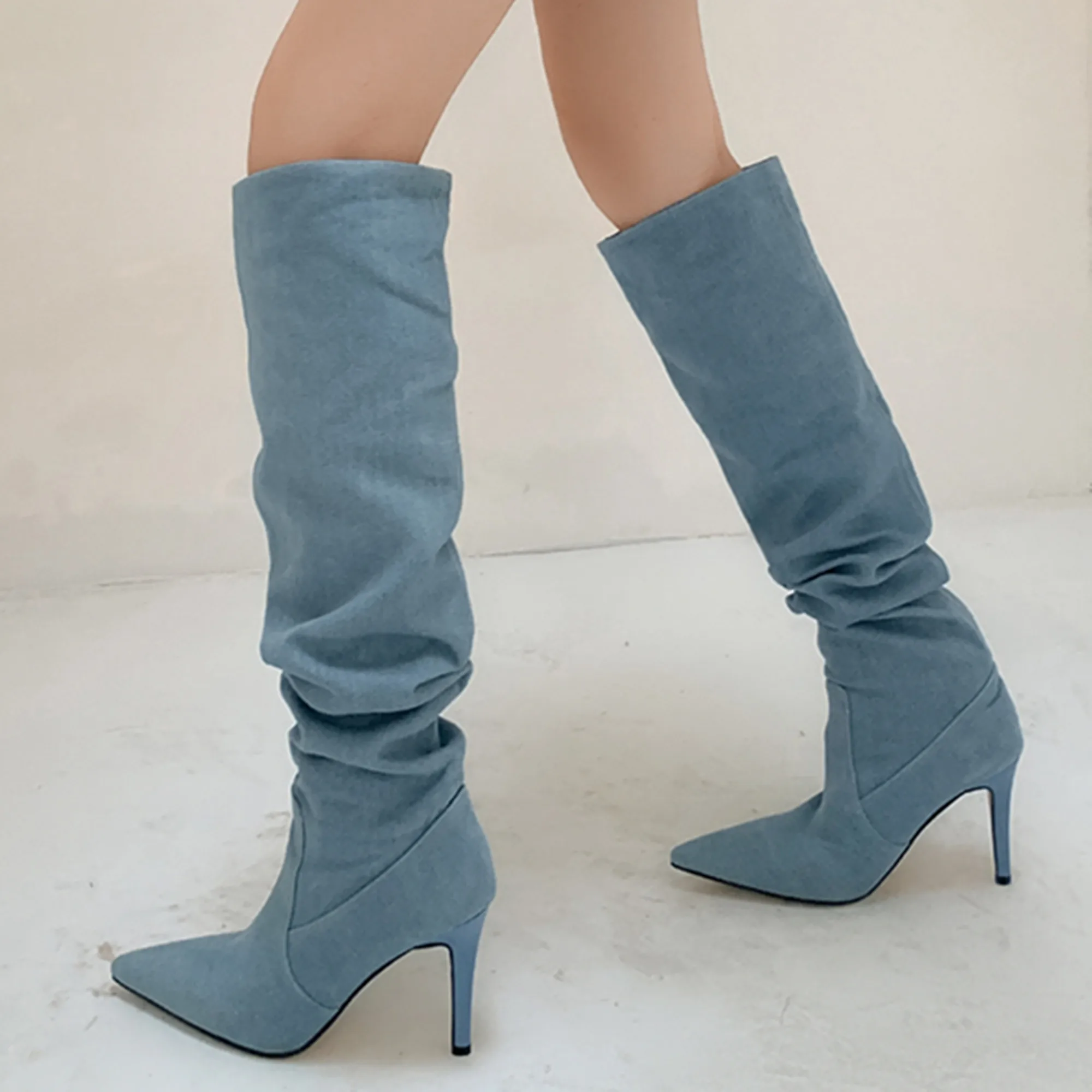 

【ENMAYER】Fashion Women Over The Knee High Boots Denim Thin High Heels Spring Autumn Four Season Shoes Woman Party Long Boots2023
