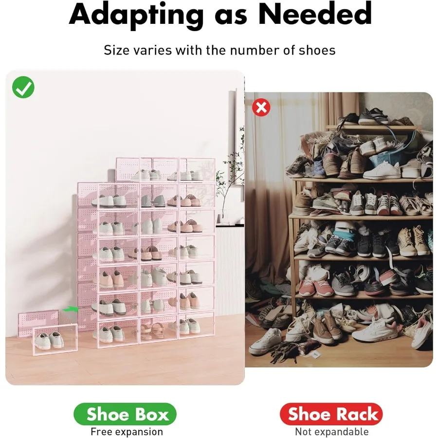 Shoe Storage Box 15 Pack Clear Plastic Stackable Shoe Organizer for Closet Interlocking Design Shoe Container Bins for Sneakers