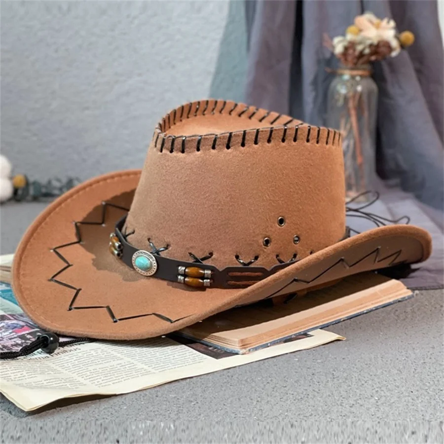 Women Men Fashion Hats Western Cowboy Style Sun Hats Cowgirls Artificial Suede Wide Brim Leisure Woman Accessories Hats Decor