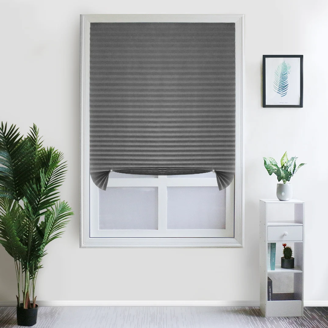 Versatile White Temporary Window Shade - Light Filtering, Pleated Fabric, Self-Adhesive Room Darkening Blind
