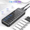 RSHTECH 7-Port Powered USB C Hub with 10Gbps USB-C 3.2 Ports Individual Touch Switches 5V/3A Power Adapter Laptop USB Splitter 3