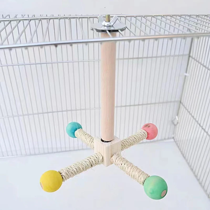 360 &deg; Rotating Parrot Bird Toy Solid Wood Bird Exercise Climbing Standing Wooden Toys Pet Parrot Macaw Cage toys Amusing