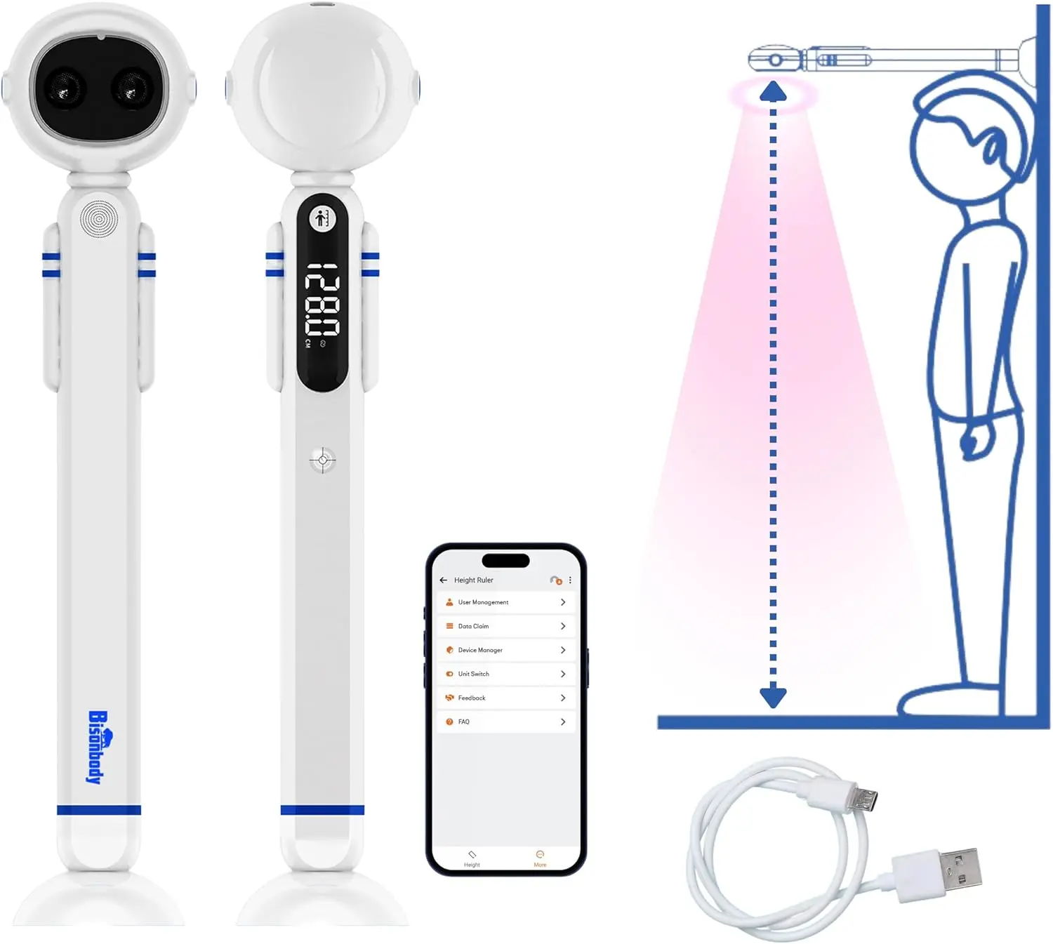 Digital Height Gauge HAIZHIHUISmart WirelessBody Height Meter Accurate ultrasonic measurement Easy to measure by one hand mold-making Quirky and cute