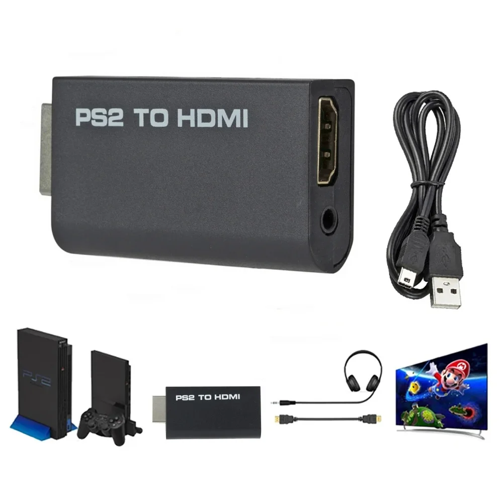 For PS2 to HDMI-compatible Converter Adapter 480i/480p/576i Audio Video With 3.5mm Audio Cable Supports PC All PS2 Display Modes