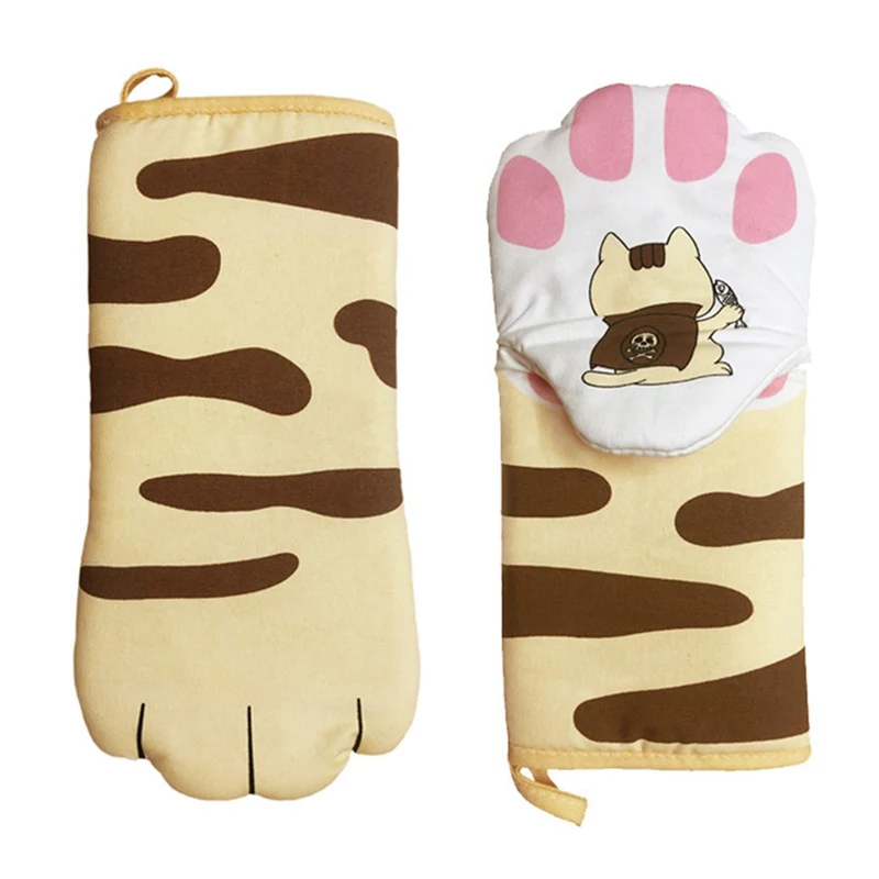 Silicone Oven Gloves Kitchen Gloves Crocodile Cat Paw Oven Glove Microwave Cartoon Animal Pattern Heat Insulation Thickened Glove Resistant BBQ Cooking Baking Mitts