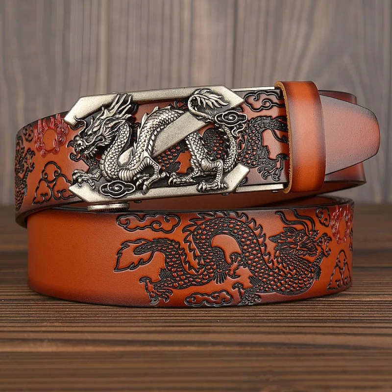 Men's Luxury Belt with Chinese Dragon Totem Buckle