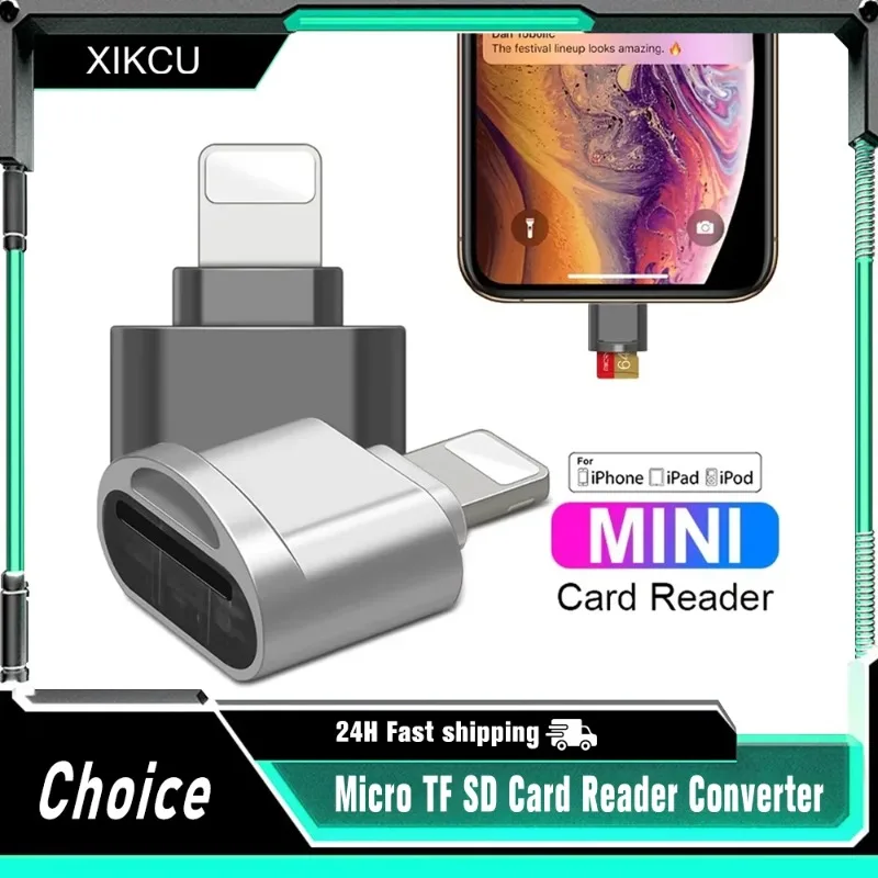 XIKCU 미니 라이트닝 마이크로 SD TF 카드 리더 OTG 어댑터 (아이폰, 아이패드, 아이팟용) 사진 데이터 전송 휴대폰 액세서리