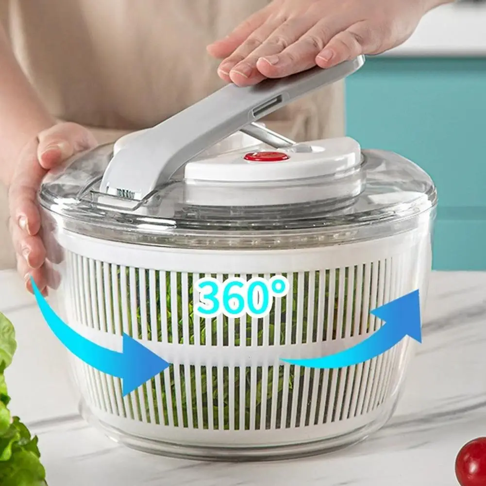 Large Salad Spinner Handle Vegetable Dryer, Fruit Veggie Kitchen Basket Gadget Bowl With Lid Drawcord Lockable Switch Colan A6p3