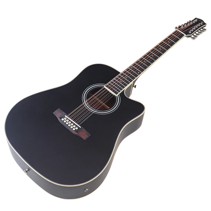 41 Inch 12 String Electric Acoustic Guitar Full Basswood Body Black Color Cutaway Design Matte Finish Folk Guitar With EQ acoustic electric guitar acoustic guitar
