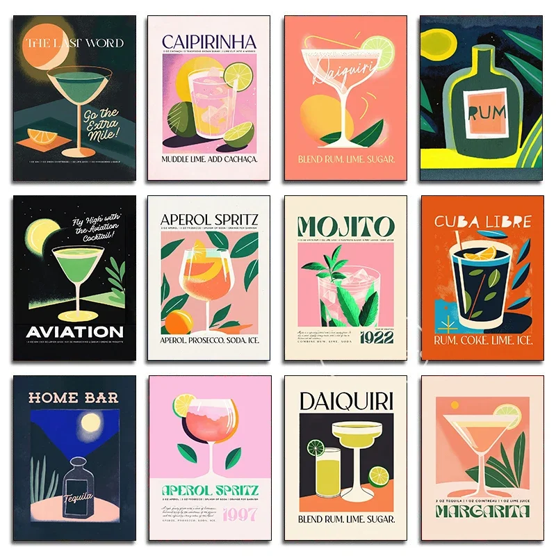 Tiki Bar Poster Cocktail Mojito Summer Vintage Poster Canvas Print Poster Wall Art Decor Per House Bar Restaurant Art Decoration