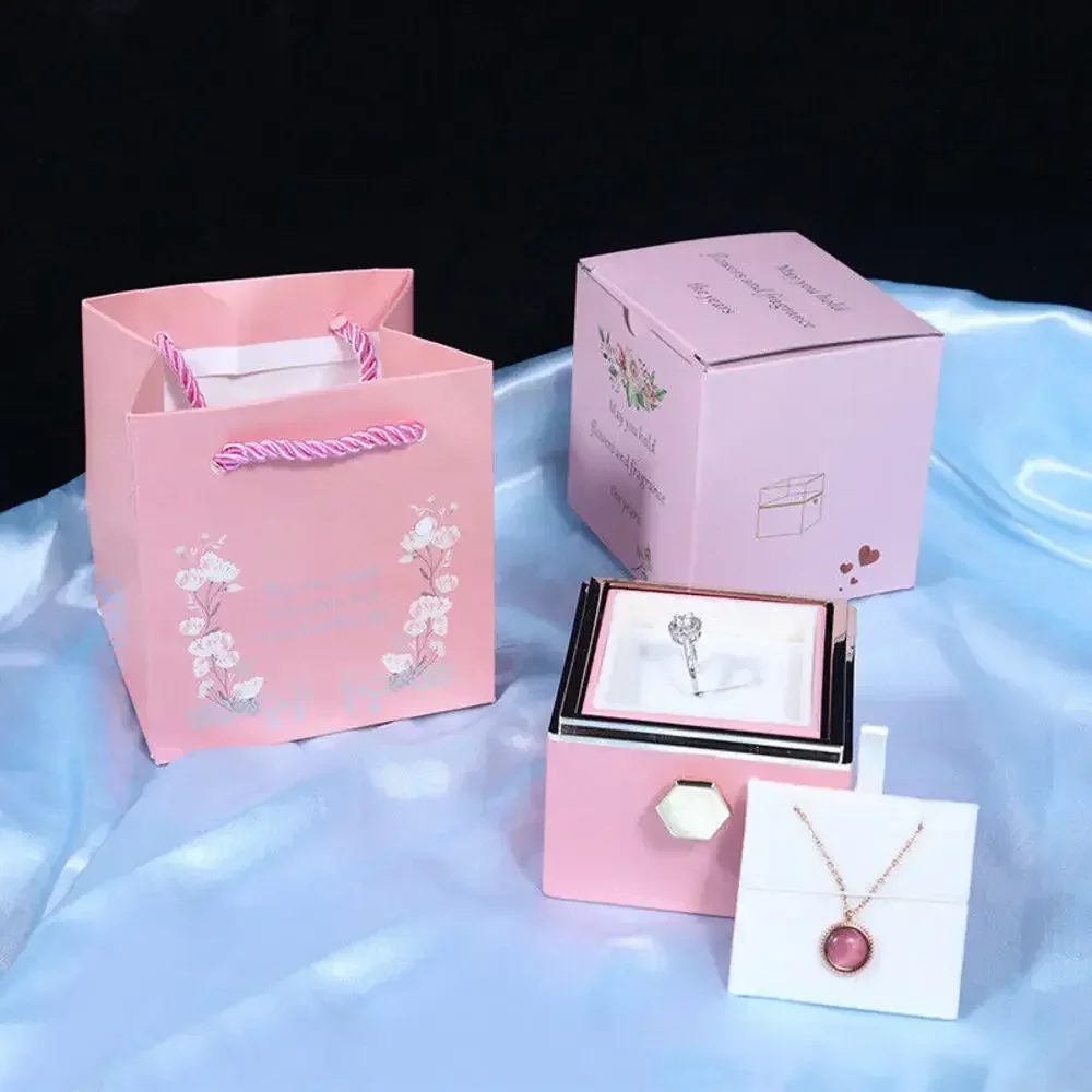 

Women's Rotating Soap Flower Rose Creative Rotating Rose Jewelry Gift Box Ring Necklace Jewelry Packaging Box for Wedding