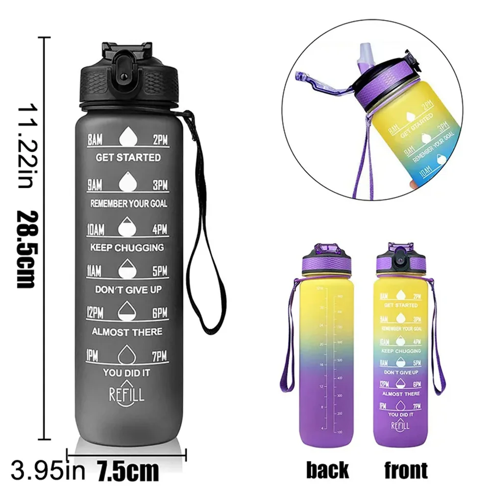 1L Water Bottle Gradient Color Motivational Sports Water Bottle with Time Marker Leak-proof Cup for Office Gym Outdoor water bottle