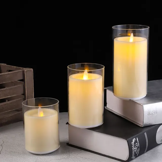 Bougies à mèche mobile rechargeables sans flamme, 1 pièce, avec télécommande et tasse, bougies à pilier décoratives en plastique pour minuterie de danse de mariage 5