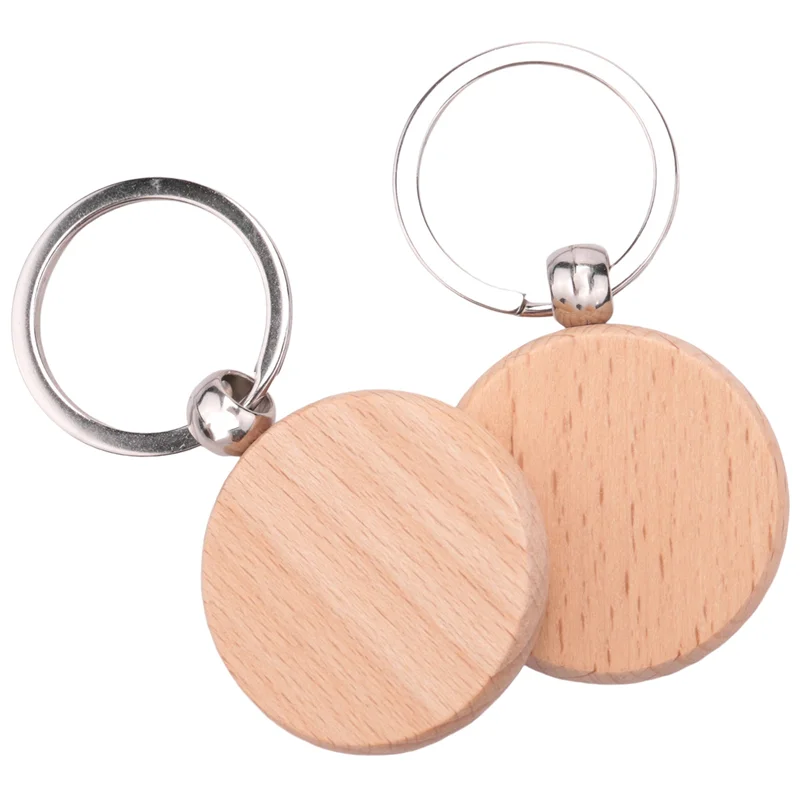 

100Pcs Blank Round Wooden Key Chain Diy Wood Keychains Key Tags Can Engrave Diy Gifts