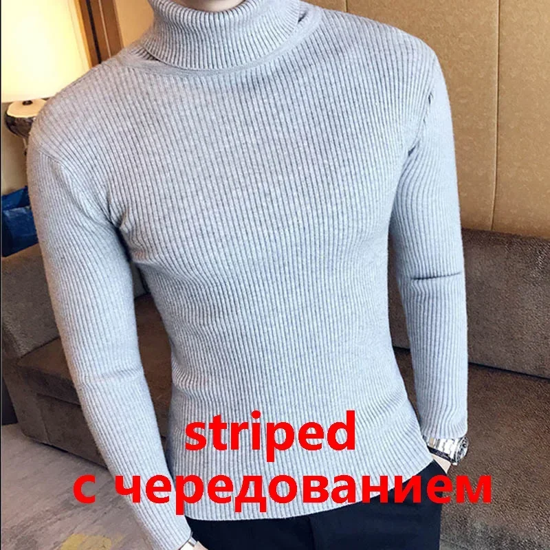 Men's High Neck Sweater Solid Color Pullover Knitted Warm Casual Turtleneck Sweatwear Woolen Mens Winter Outdoor Tops 5