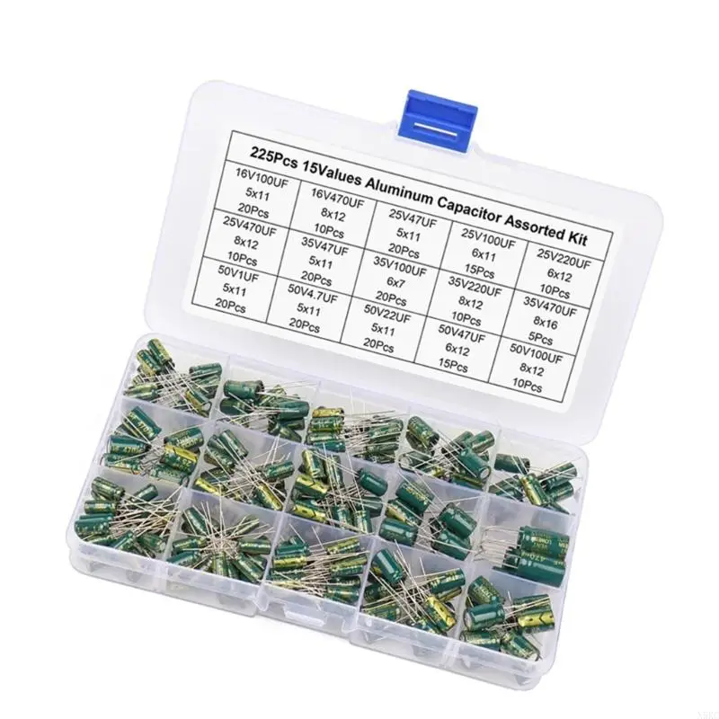 N5KC 225PCS Aluminum Electrolytic Capacitor set High Frequency Capacitor Simple to Use for DIY Projects & Electronics Repair