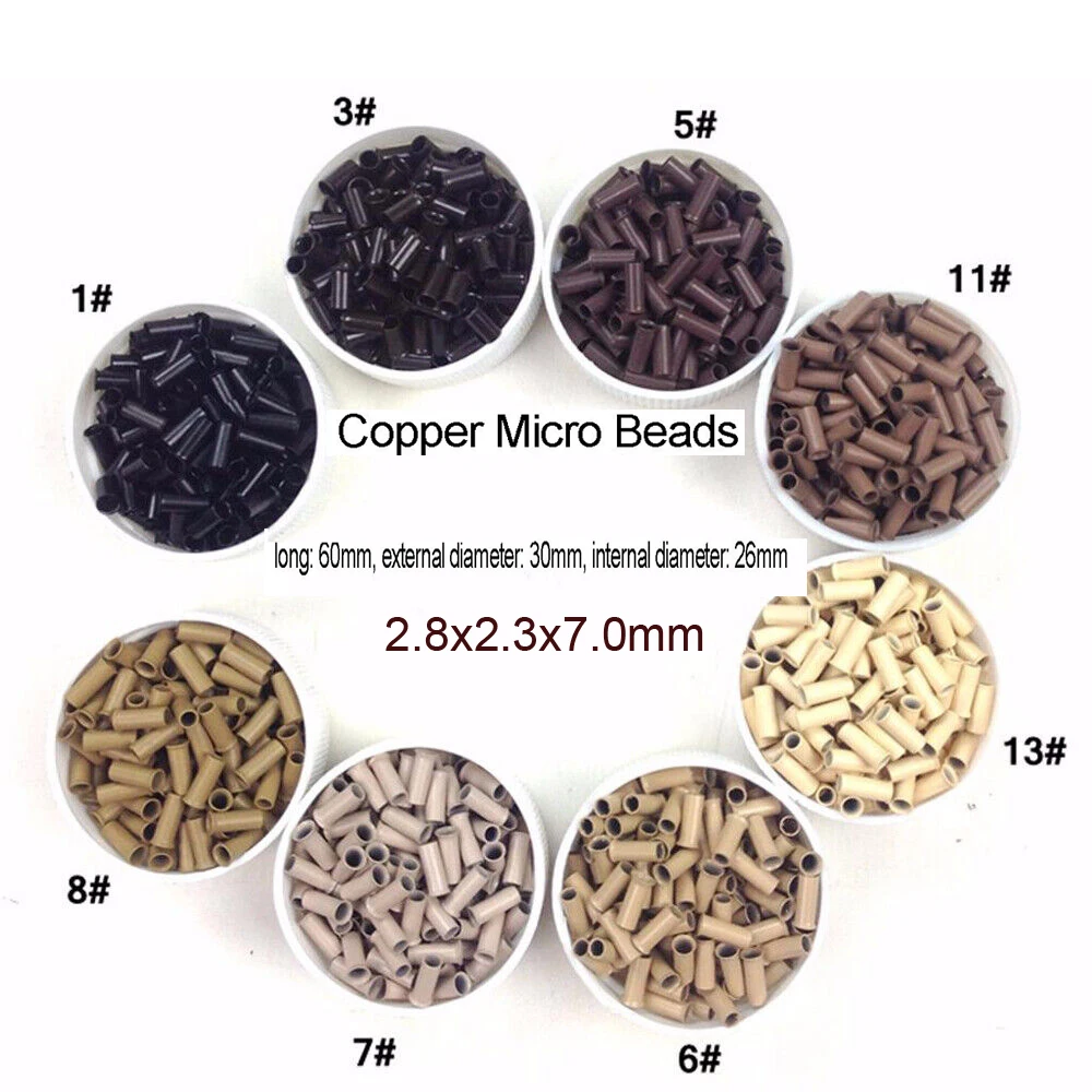 플레어드 구리 링 2.8mm*2.3mm*7mm 구리 튜브 마이크로 링/링크/비즈/파이프 헤어 익스텐션 도구 1000개/묶음 7가지 색상 선택 가능