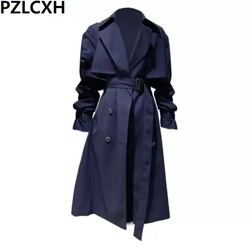 

Fashion Khaki 2023 New Long Trench Coat Female Spring Autumn British Style Double Breasted Belt Coat Loose Office OL Coat