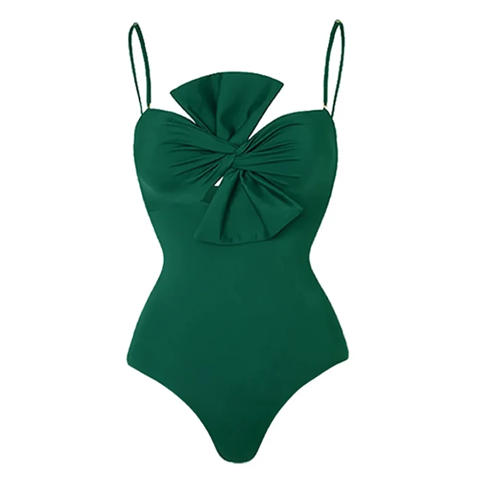 Women's New Bikini Style Bowknot Solid Color One-piece Swimsuit Suit Cover Up Dress Swimwear Summer Beach Wear