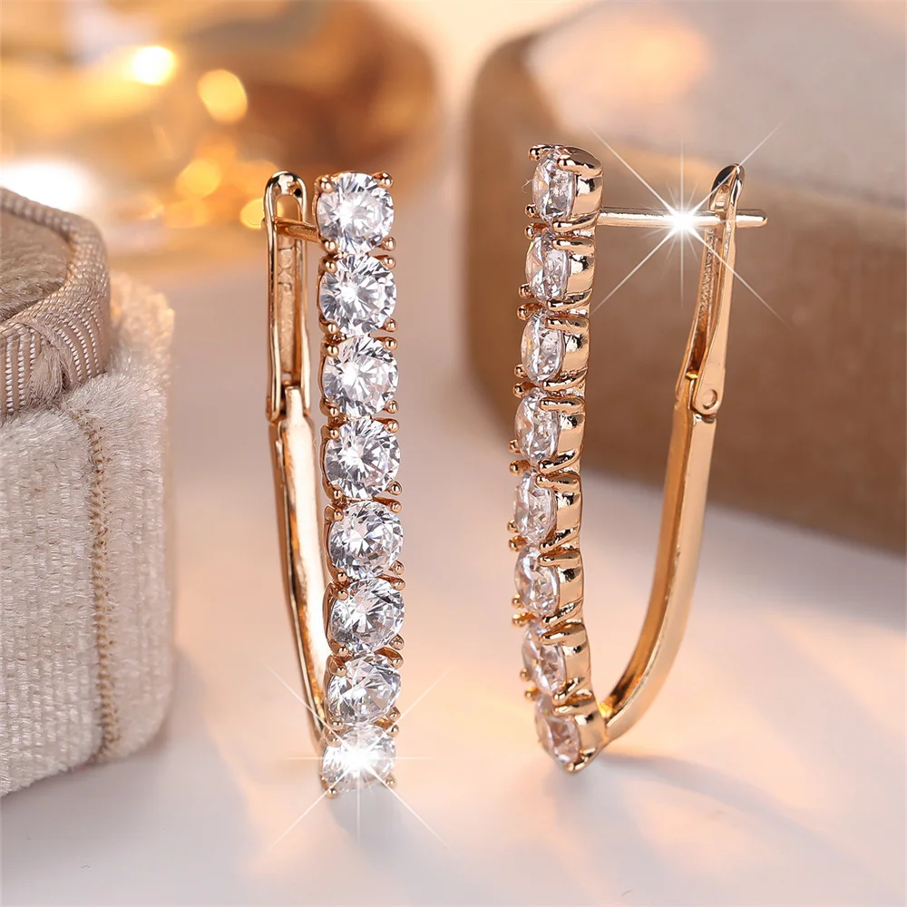 Multicolor Crystal White Zircon Round Stone Hoop Earrings For Women Vintage Gold Color Ear Buckle Wedding Jewelry Versatile Gift