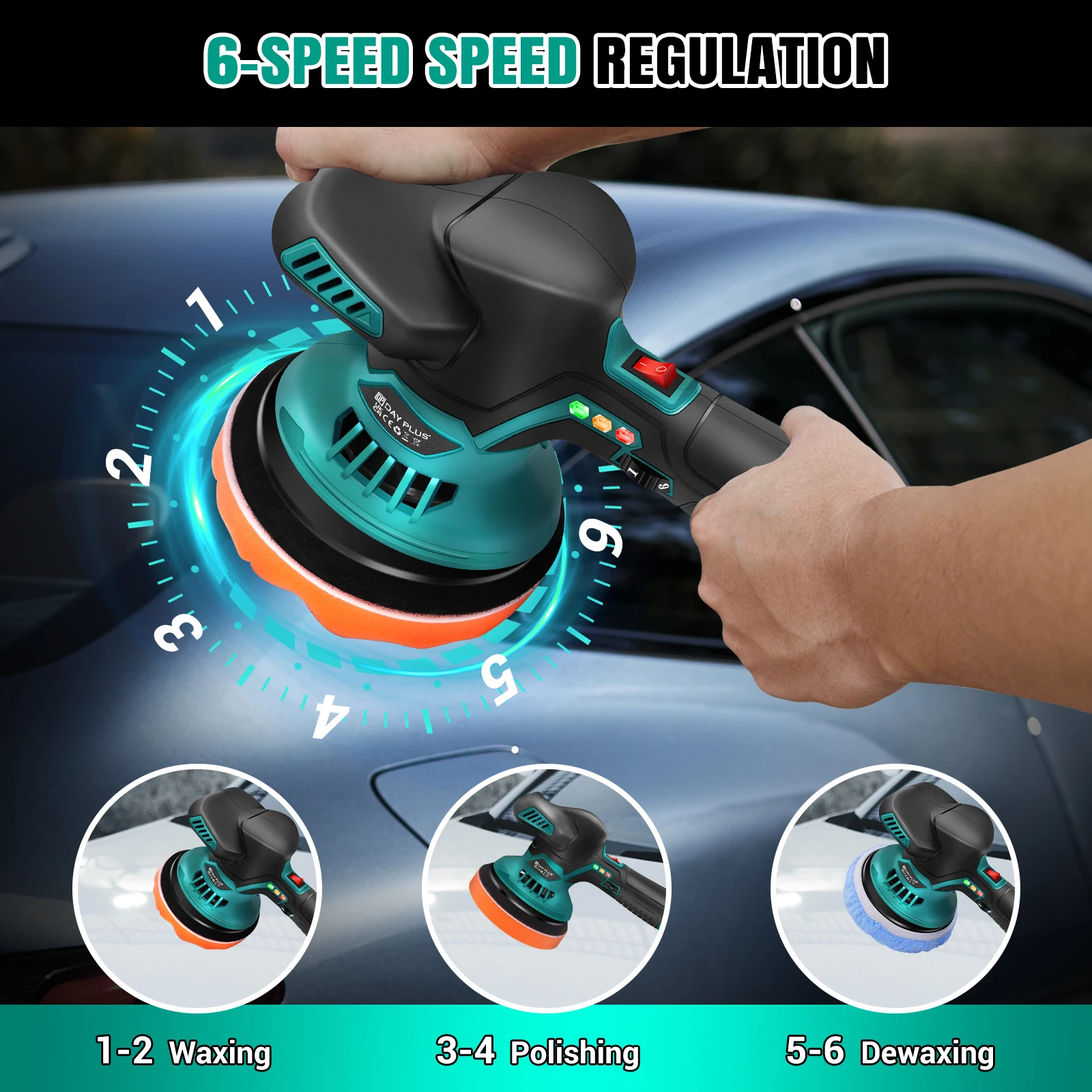 12V Cordless Car Buffer Polisher,6 Variable Speed 4