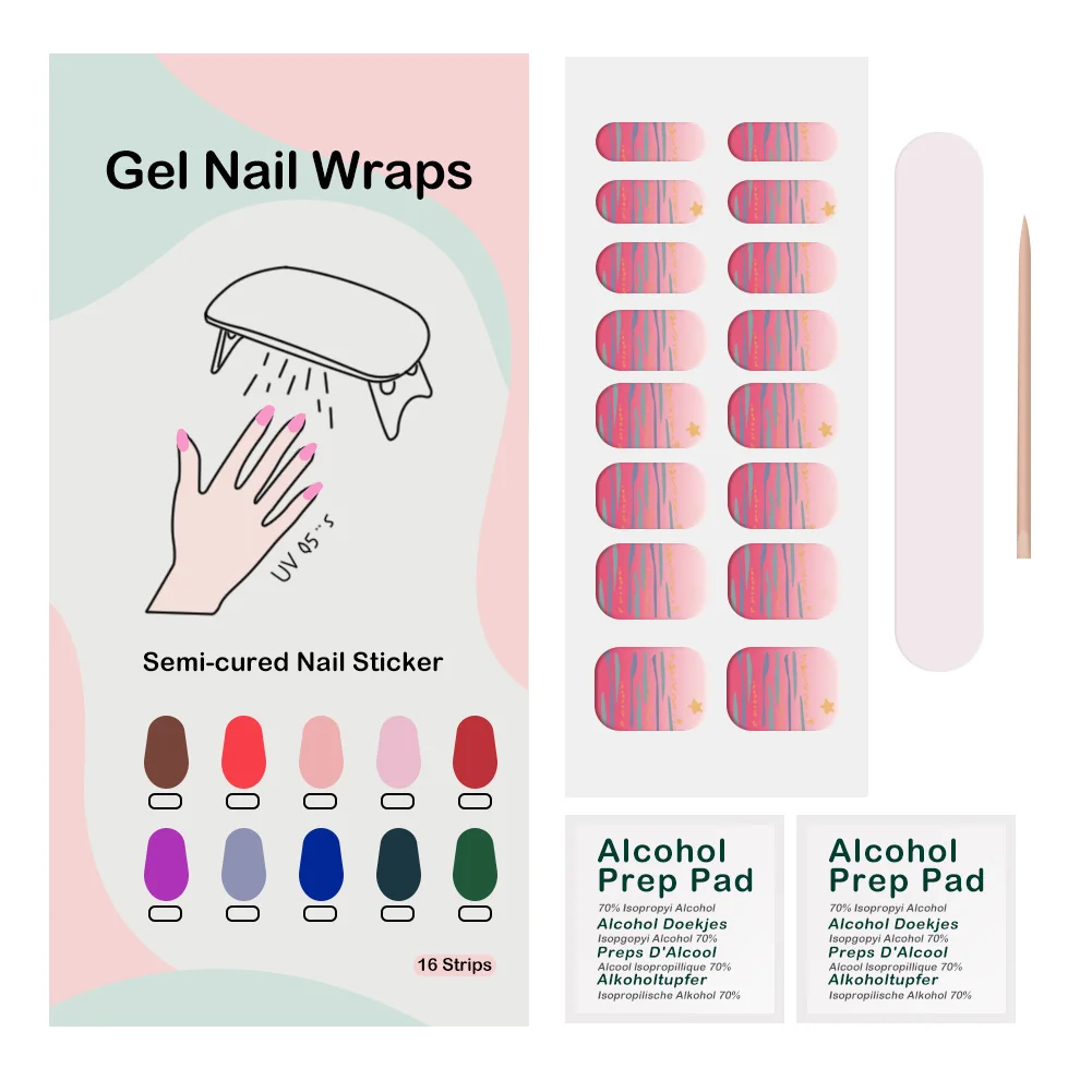 Semi Cured Gel Nail Stickers Harden In UV Lamp Nail Polish Strips