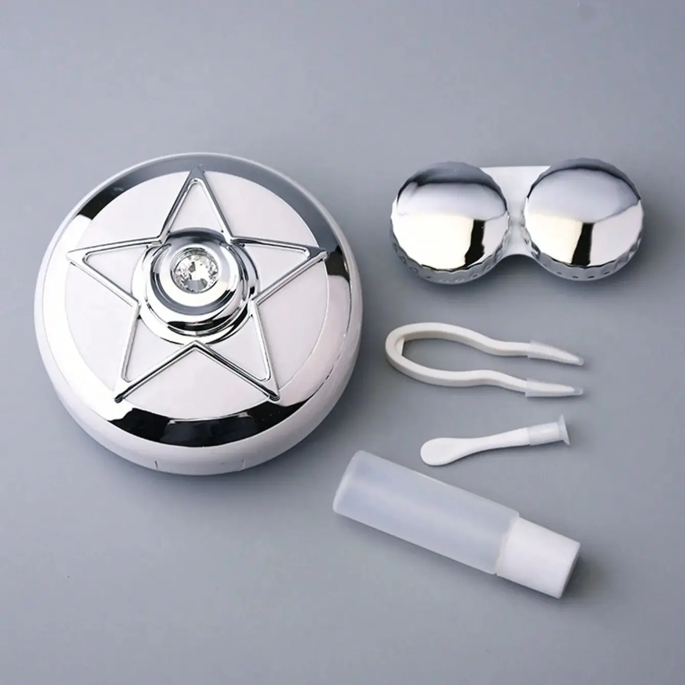 I-Lily Starry Sky Contact Lens Companion Box Five-Pointed Star Beauty Contact Lens Care Box Mirror and Removal Tool