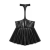 Womens Open Chest Halter Mini Dress Wet Look Patent Leather Rave Carnival Party Ruffled Sleeveless Backless Dress Nightclubwear 3