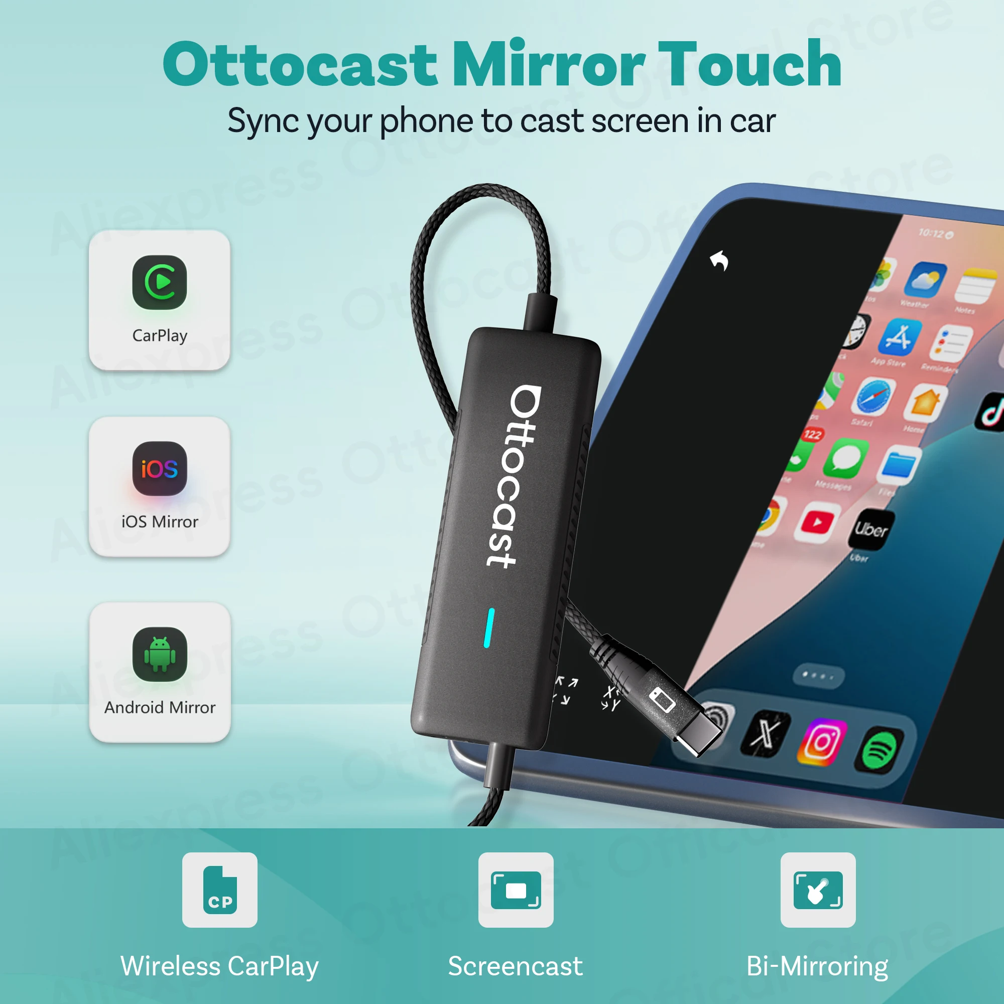 Ottocast Mirror Touch Wireless CarPlay Adapter for Phone