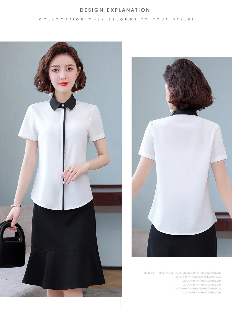 Summer New Women'S Short Sleeved Patchwork Temperament Chiffon Shirt Korean Fashionable Versatile Lapel Professional Top Female
