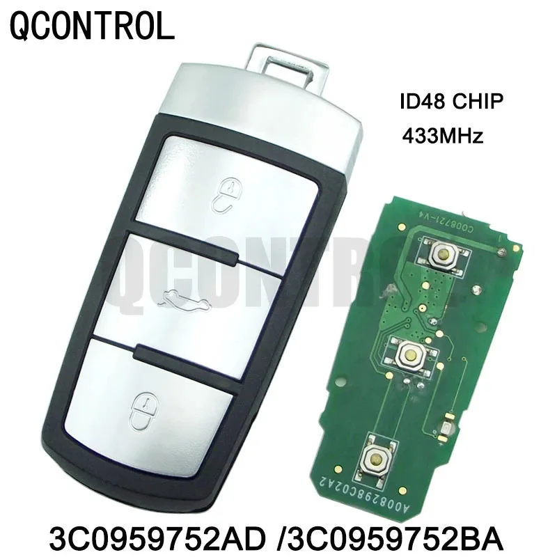 QCONTROL 3 Buttons Keyless Uncut Flip Smart Car Remote Key Fob with ID48 Chip 3C0959752BA for VW Passat B6 3C B7 Magotan CC