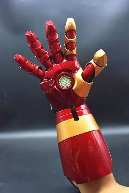 Guantes de brazo resplandecientes de Iron Man Mk43 de Los Vengadores Marvel 1:1, accesorios de actuación para cosplay, figuras para llevar, juguetes, regalos