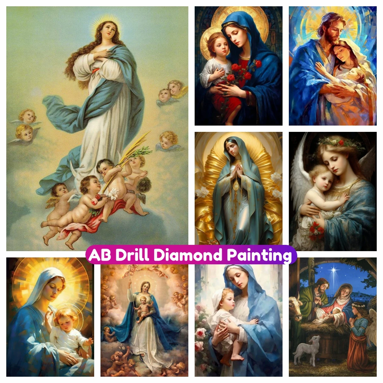 

Jesus Missionary Gospel Virgin Mary AB Diamond Painting Religion 5D DIY Cross Stitch Kit Mosaic Embroidery Home Decor Gift