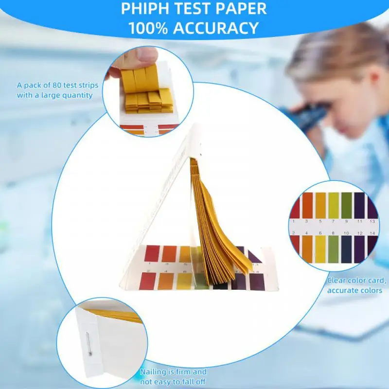 1set = 80 Strips Professional 1-14 PH Litmus Paper Ph Test Strips Water Cosmetics Soil Acidity Test Strips Control Card