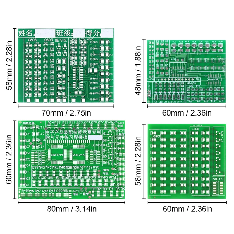 납땜 연습 4 피스 세트 SMD 회로 기판, LED 전자 SMT 부품, DIY PCB 키트, 프로젝트 도구, 기본 납땜 키트