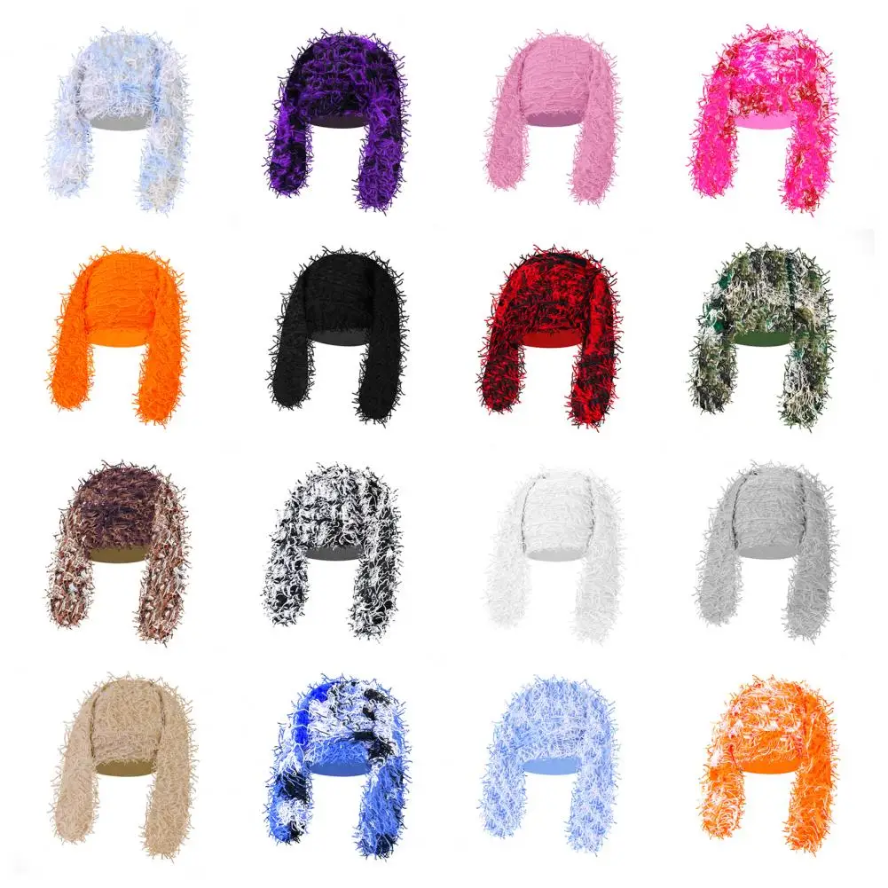 Rabbits Skull Cap Rabbit Ears Fuzzy Knit Hat Crocheted Bunny Hat Pullover Cosplay Skull for Men And Women Outdoor Skiing Hik