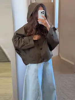HH المرأة سترات هوديي غير رسمية مقاوم للماء ربيع الخريف كم طويل أزرار جانبية معاطف موضة شارع العليا سيدة أبلى 4