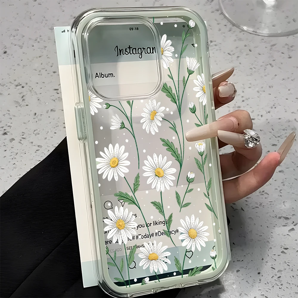 Fresh Daisy Floral Pattern Clear Phone Case - Candy Color Soft Cover
